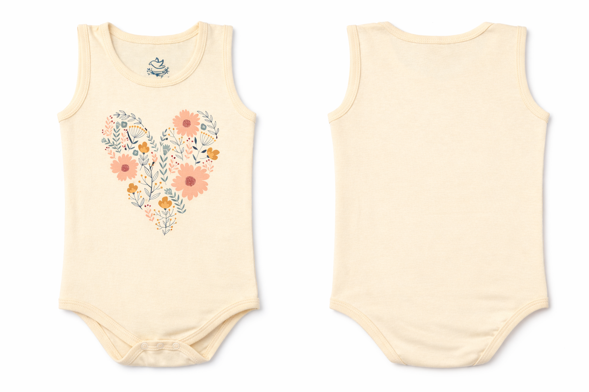 Sleeveless Bodysuit Wood Ash Heart Print