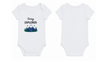 Baby Bodysuit: Premium Cotton White Short Sleeve with "Tiny Explorer" Graphic