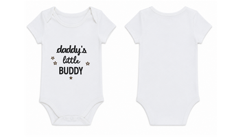 Baby Bodysuit: Premium Cotton White Short Sleeve with "Daddy's Little Buddy" Graphic