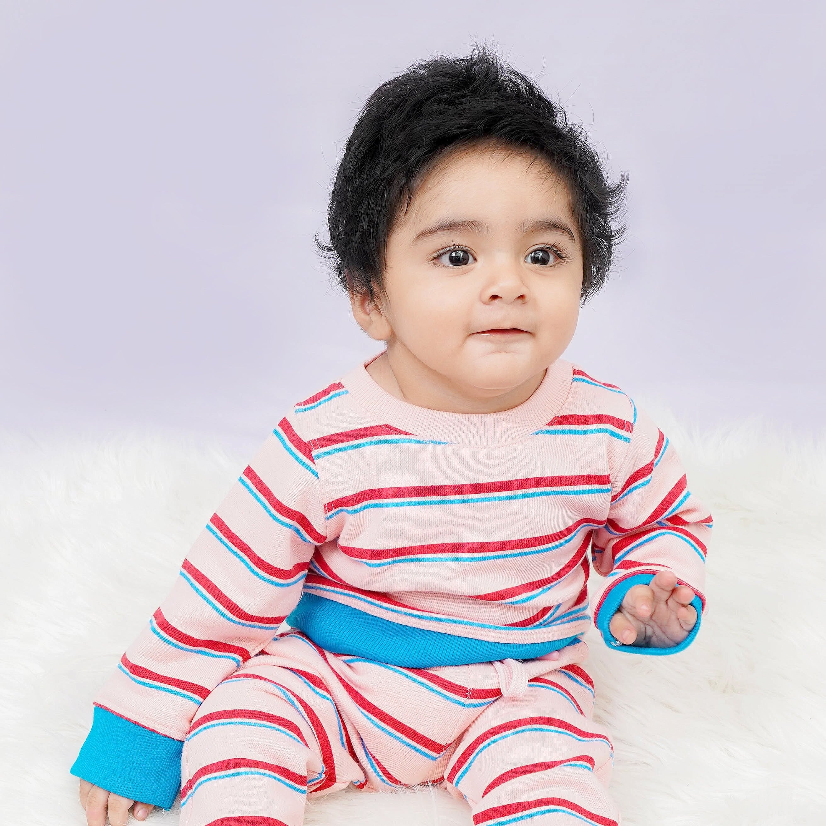 Red & Blue Stripes Round Neck Sweatshirt