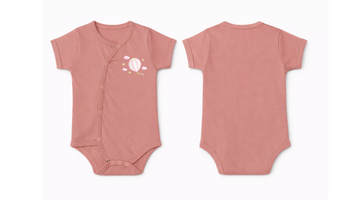 Wrap Bodysuit: Premium Cotton Dusty Rose Asymmetrical Snap Romper with Hot Balloon Graphic