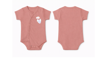 Wrap Bodysuit: Premium Cotton Dusty Rose Asymmetrical Snap Romper with Hippo Balloon Graphic