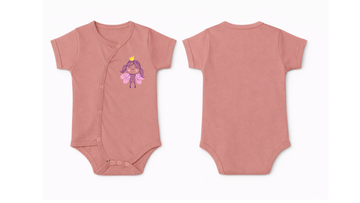 Wrap Bodysuit: Premium Cotton Dusty Rose Asymmetrical Snap Romper with Little Fairy Graphic