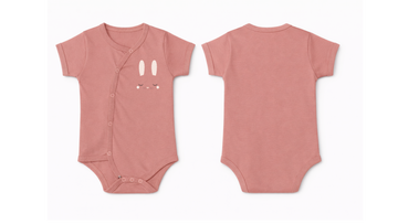 Wrap Bodysuit: Premium Cotton Dusty Rose Asymmetrical Snap Romper with Bunny Ears Graphic