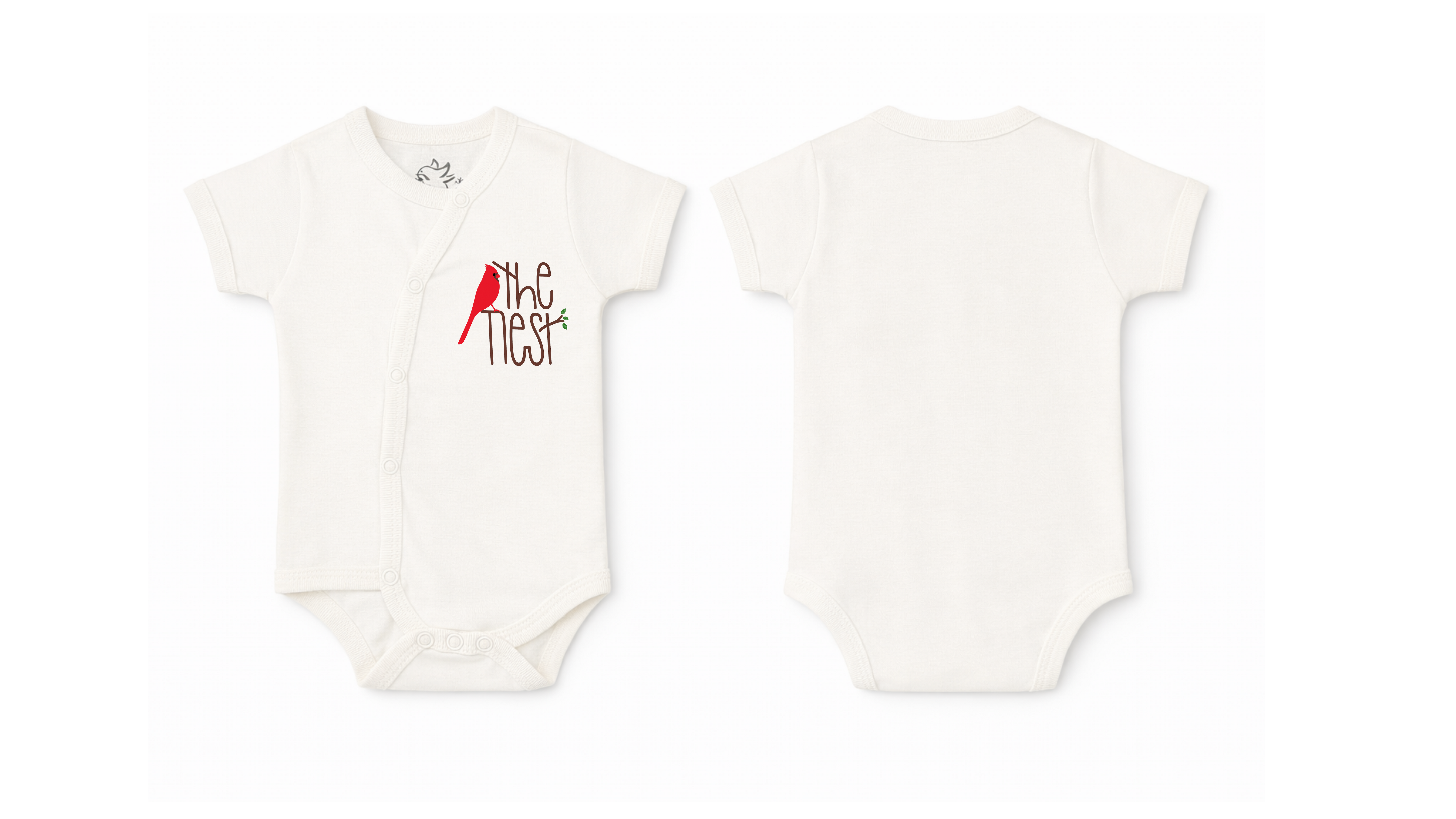 Wrap Bodysuit: Premium Cotton Off-White Asymmetrical Snap Romper with THE NEST Graphic