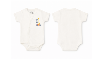 Wrap Bodysuit: Premium Cotton Off-White Asymmetrical Snap Romper with "Enjoy the Today" Giraffe Graphic