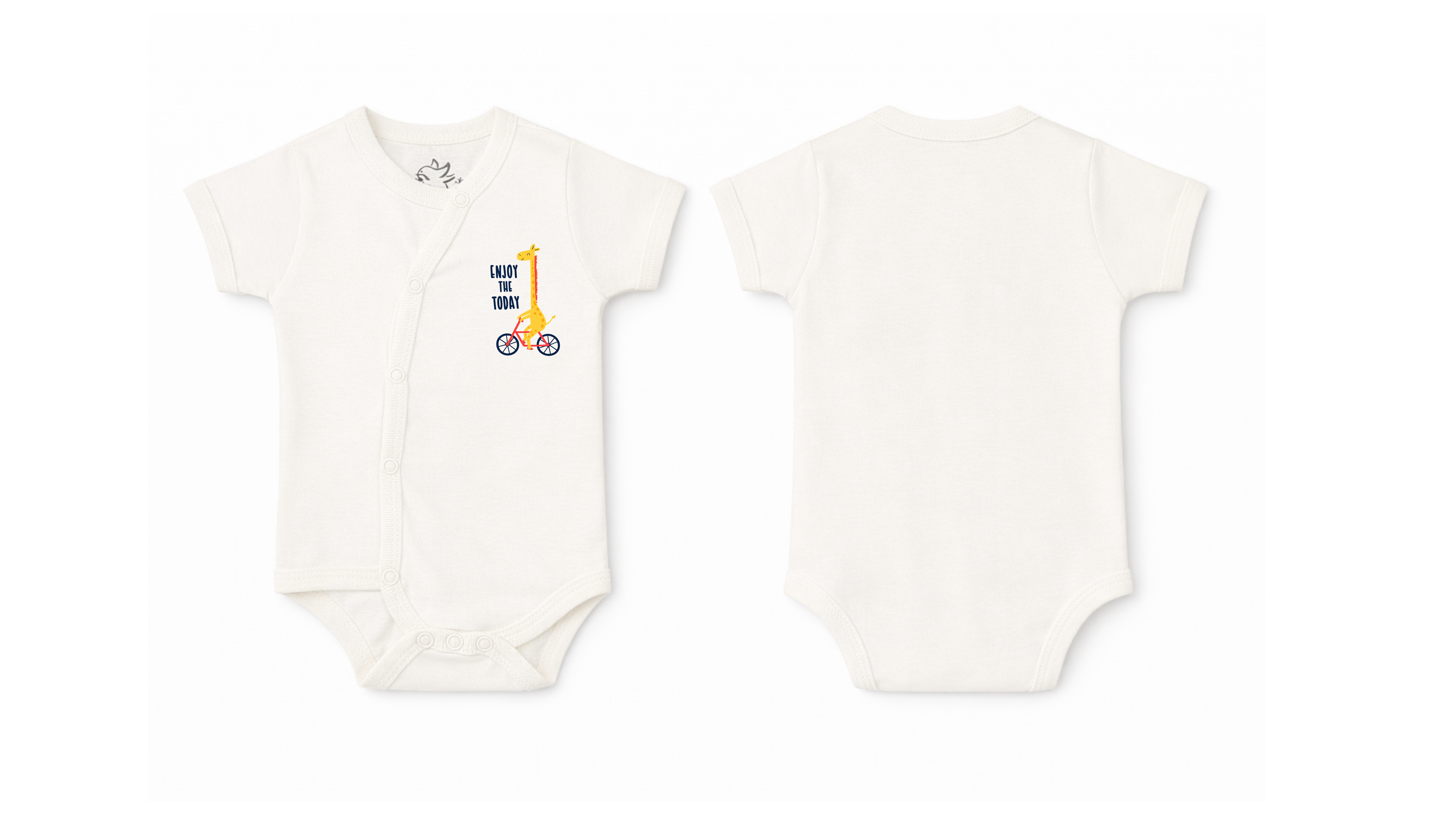 Wrap Bodysuit: Premium Cotton Off-White Asymmetrical Snap Romper with "Enjoy the Today" Giraffe Graphic