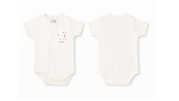 Wrap Bodysuit: Premium Cotton Off-White Asymmetrical Snap Romper with "Hello Chick" Graphic