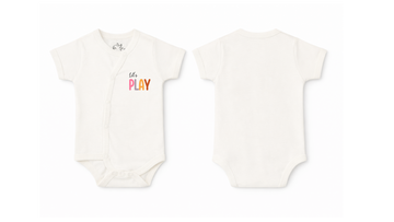 Wrap Bodysuit: Premium Cotton Off-White Asymmetrical Snap Romper with "Let's Play" Graphic