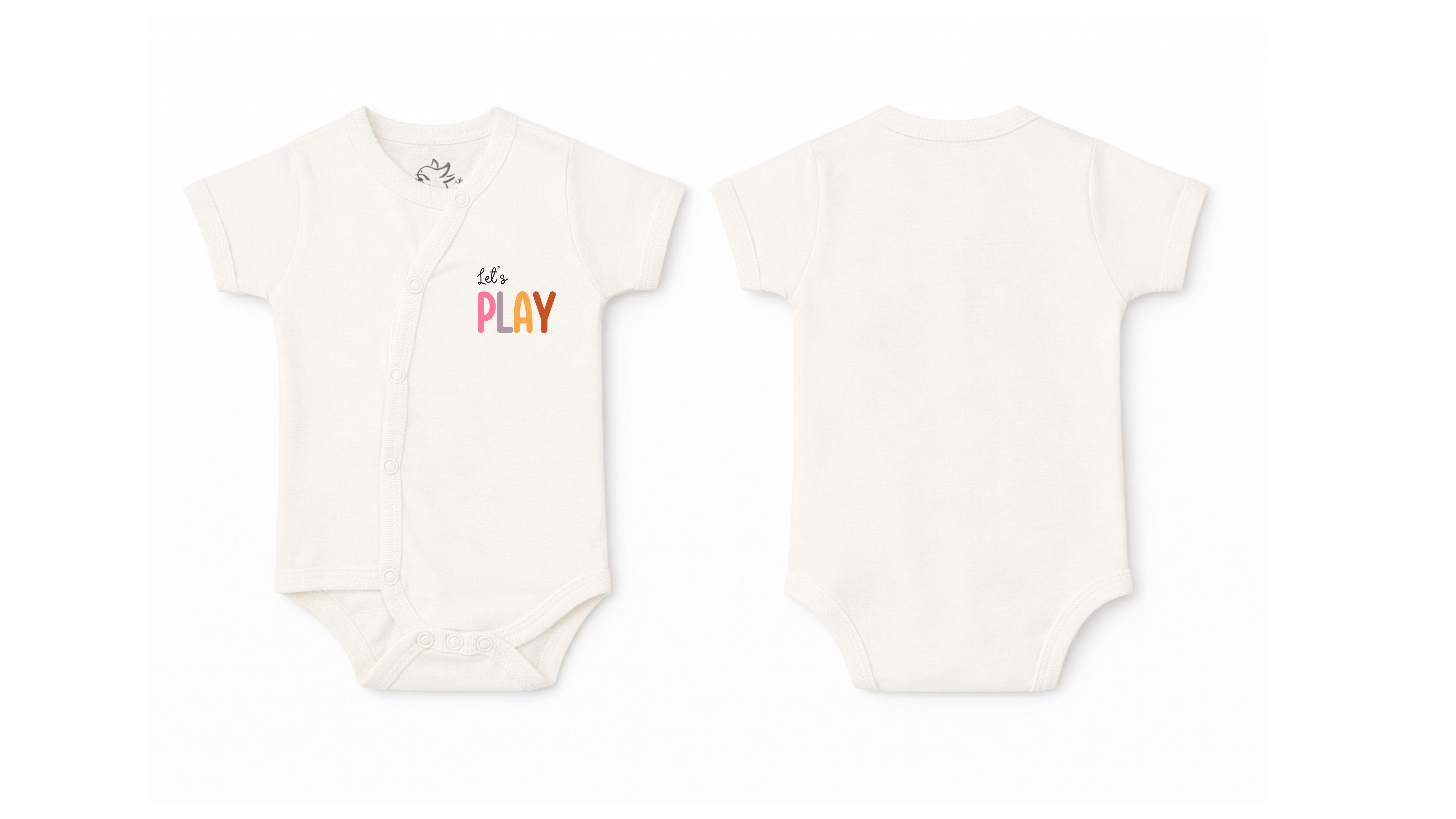 Wrap Bodysuit: Premium Cotton Off-White Asymmetrical Snap Romper with "Let's Play" Graphic