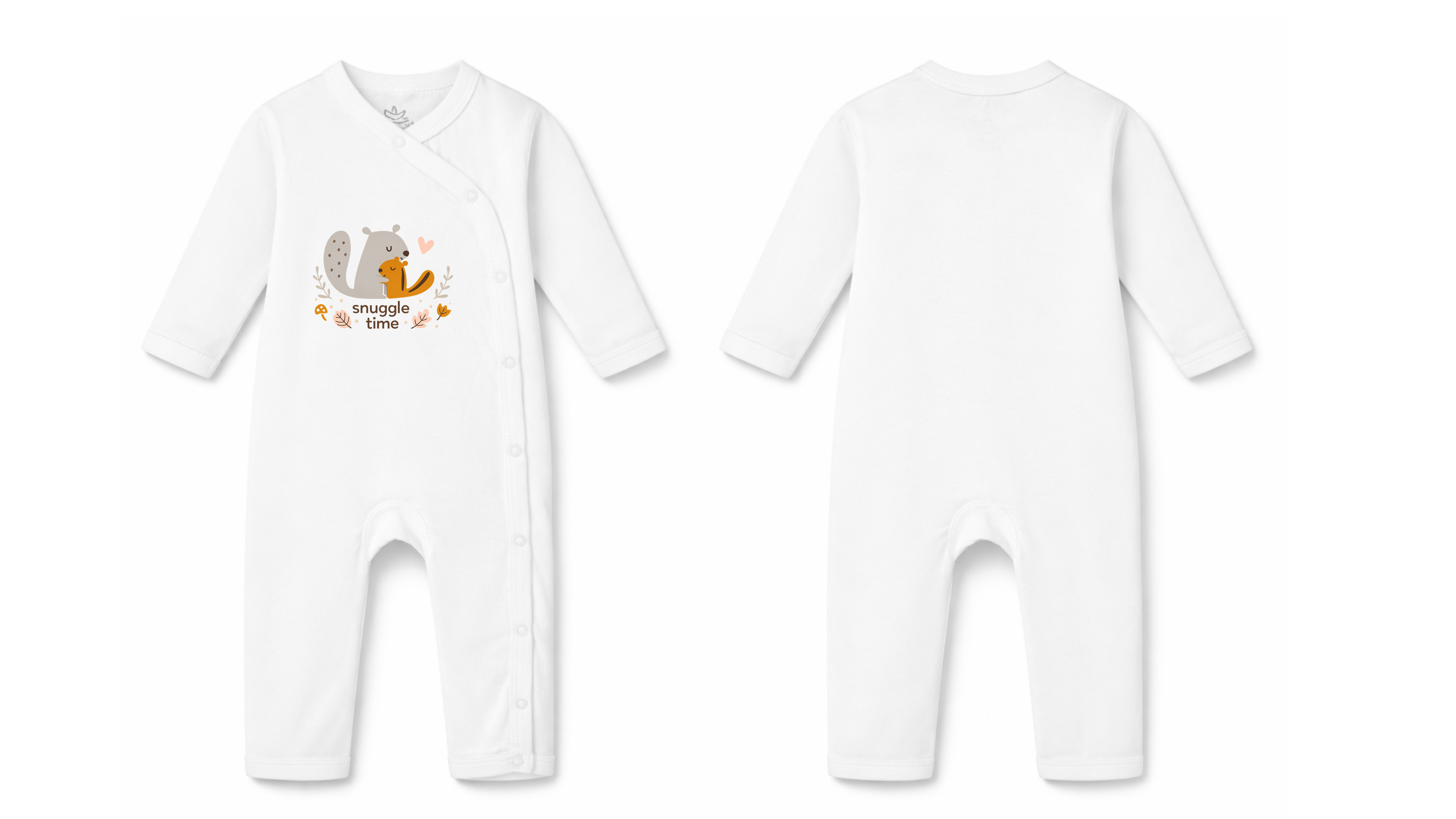 Sleepsuit: Premium Cotton White Asymmetrical Snap Romper with "Snuggle Time" Graphic
