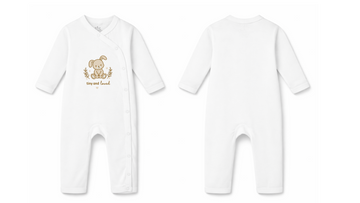 Sleepsuit: Premium Cotton White Asymmetrical Snap Jumpsuit with "Tiny and Loved" Graphic