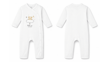 Sleepsuit: Premium Cotton White Asymmetrical Snap Jumpsuit with "Little One Big Dreams" Graphic