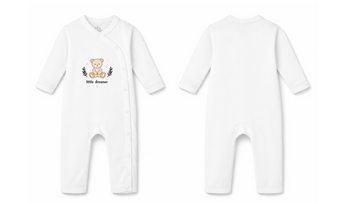 Sleepsuit: Premium Cotton White Asymmetrical Snap Jumpsuit with "Little Dreamer" Graphic