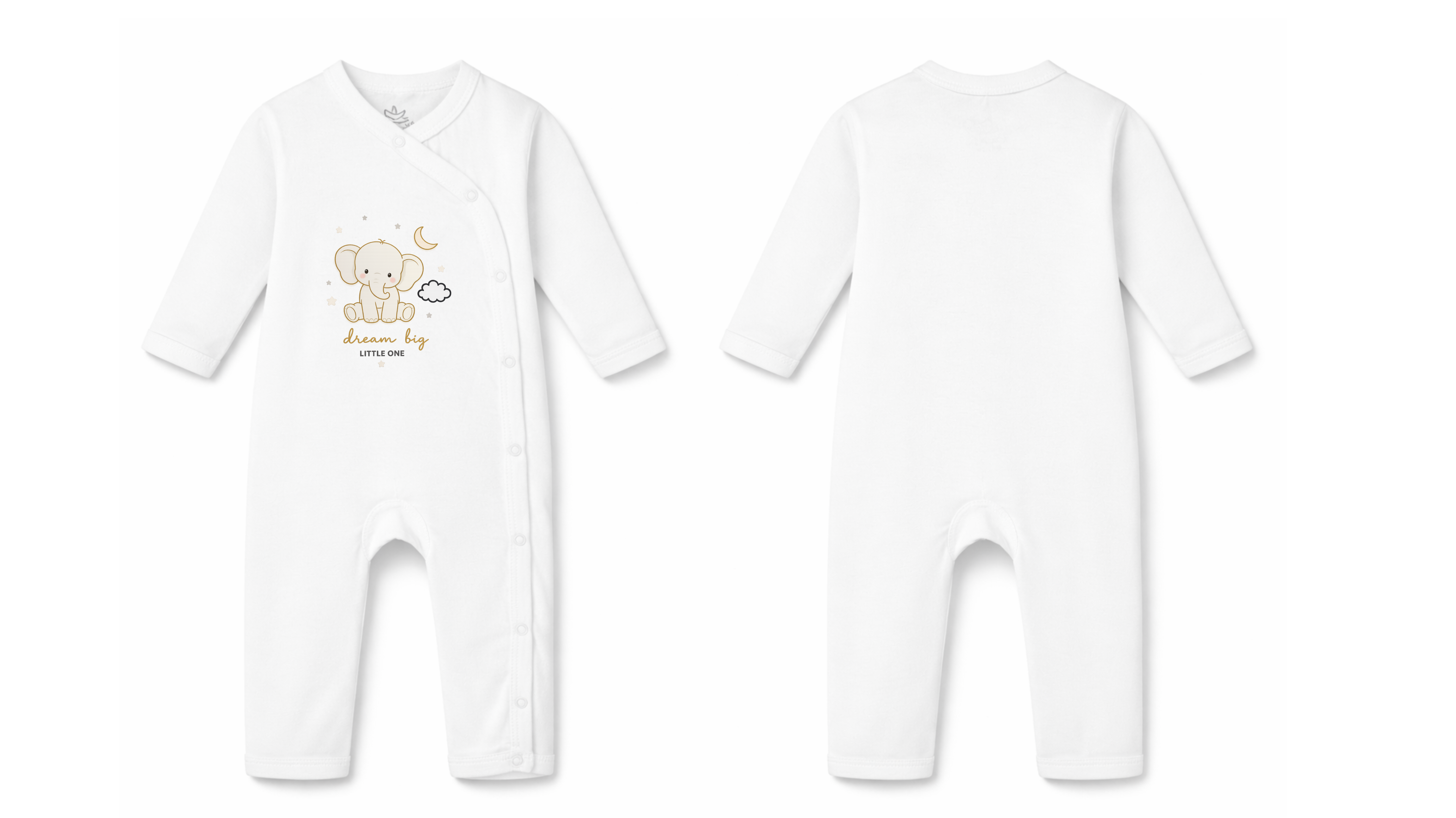 Sleepsuit: Premium Cotton White Asymmetrical Snap Jumpsuit with "Dream Big Little One" Graphic