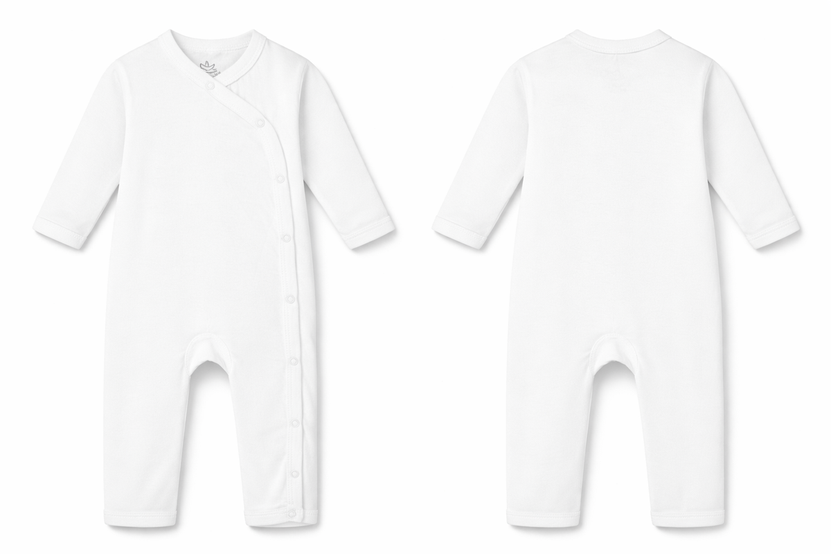 Cross Button Sleeping Suit White Soft Essential