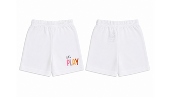 Shorts: Premium Cotton White "Let's Play" Graphic Loungewear and Playwear