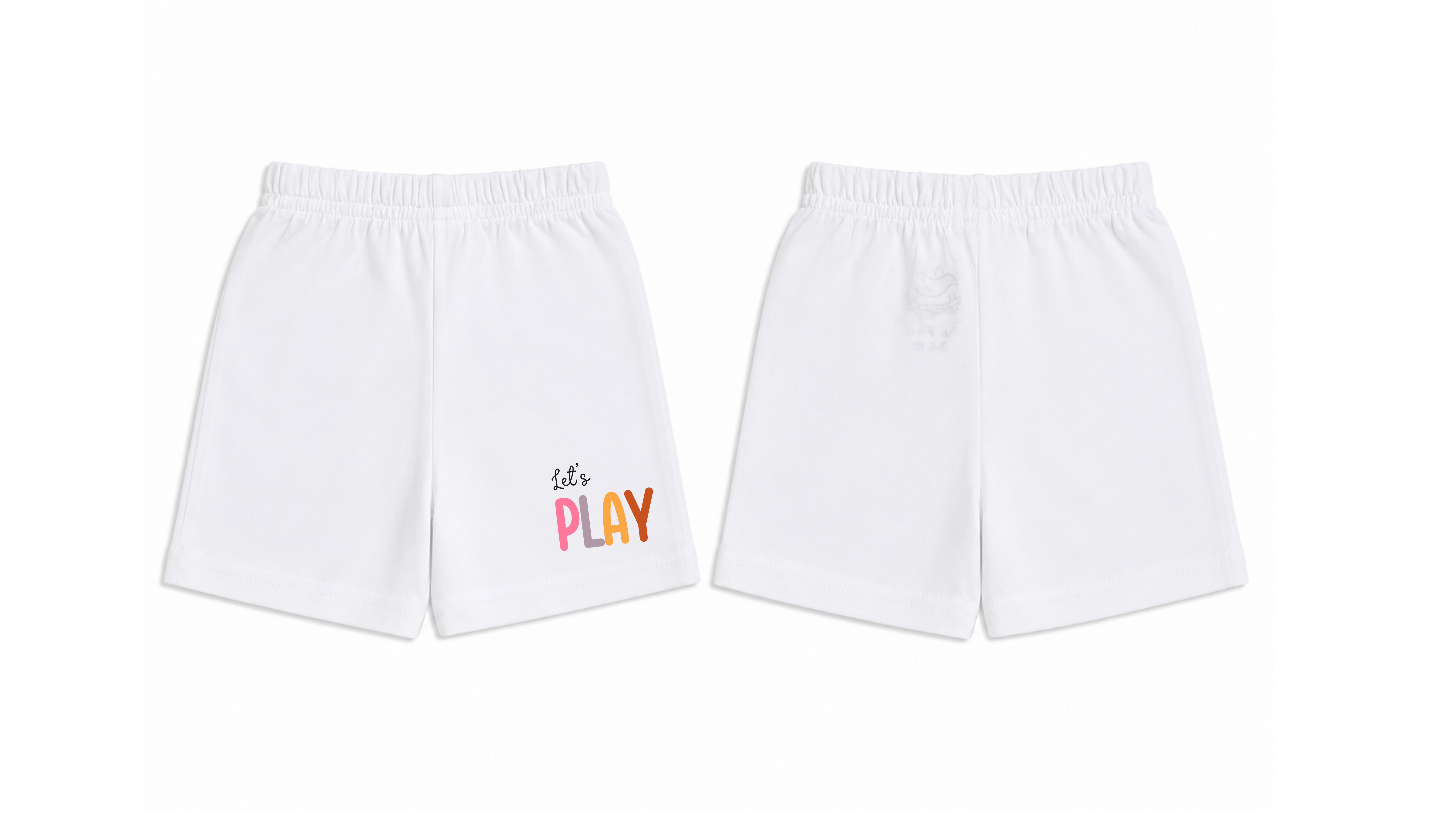 Shorts: Premium Cotton White "Let's Play" Graphic Loungewear and Playwear