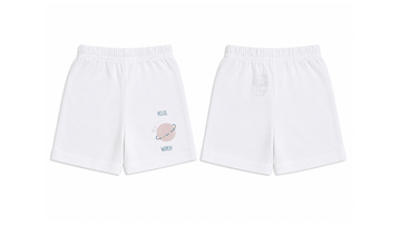 Shorts: Premium Cotton White "Hello World" Graphic Loungewear and Playwear
