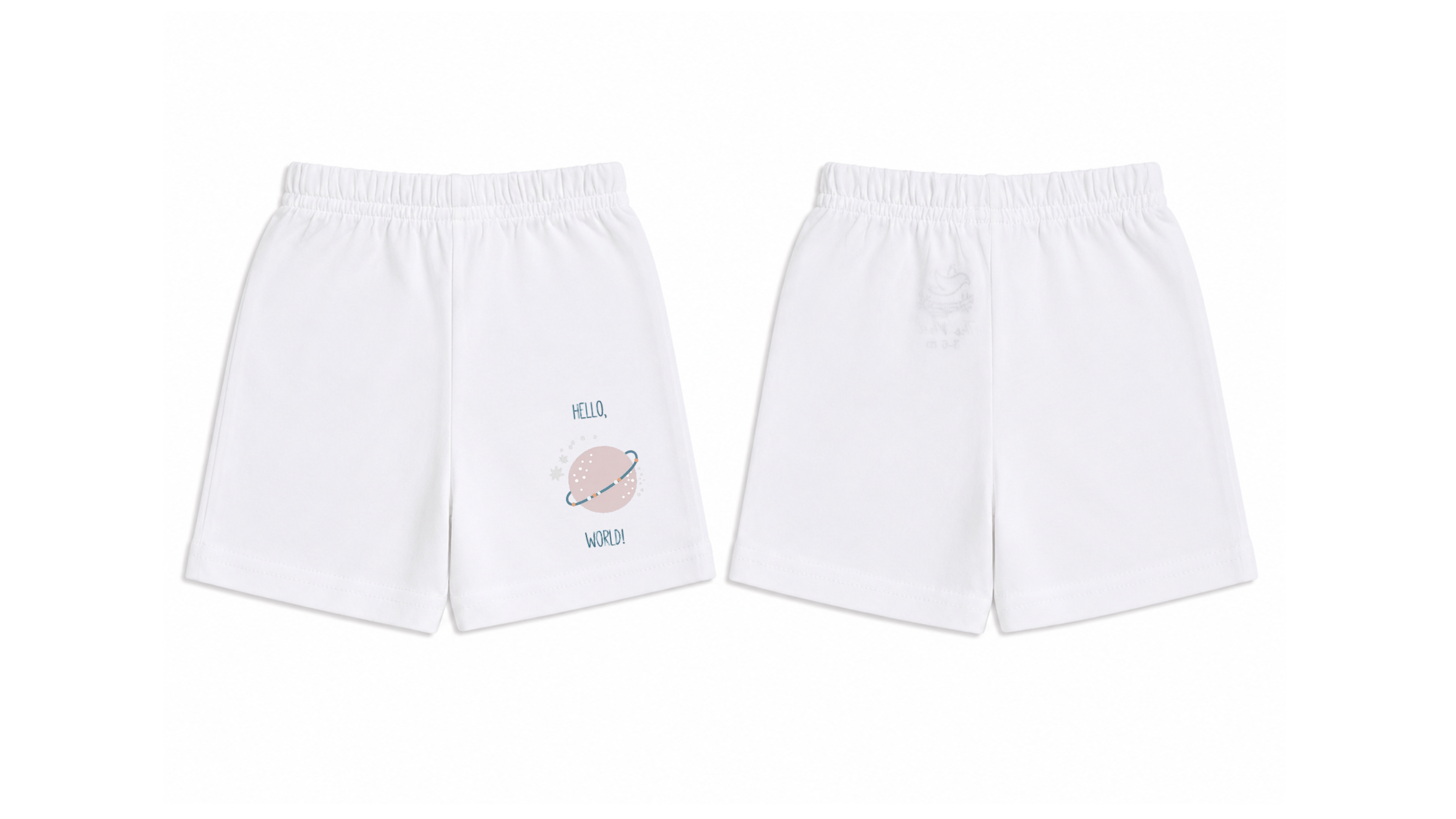 Shorts: Premium Cotton White "Hello World" Graphic Loungewear and Playwear