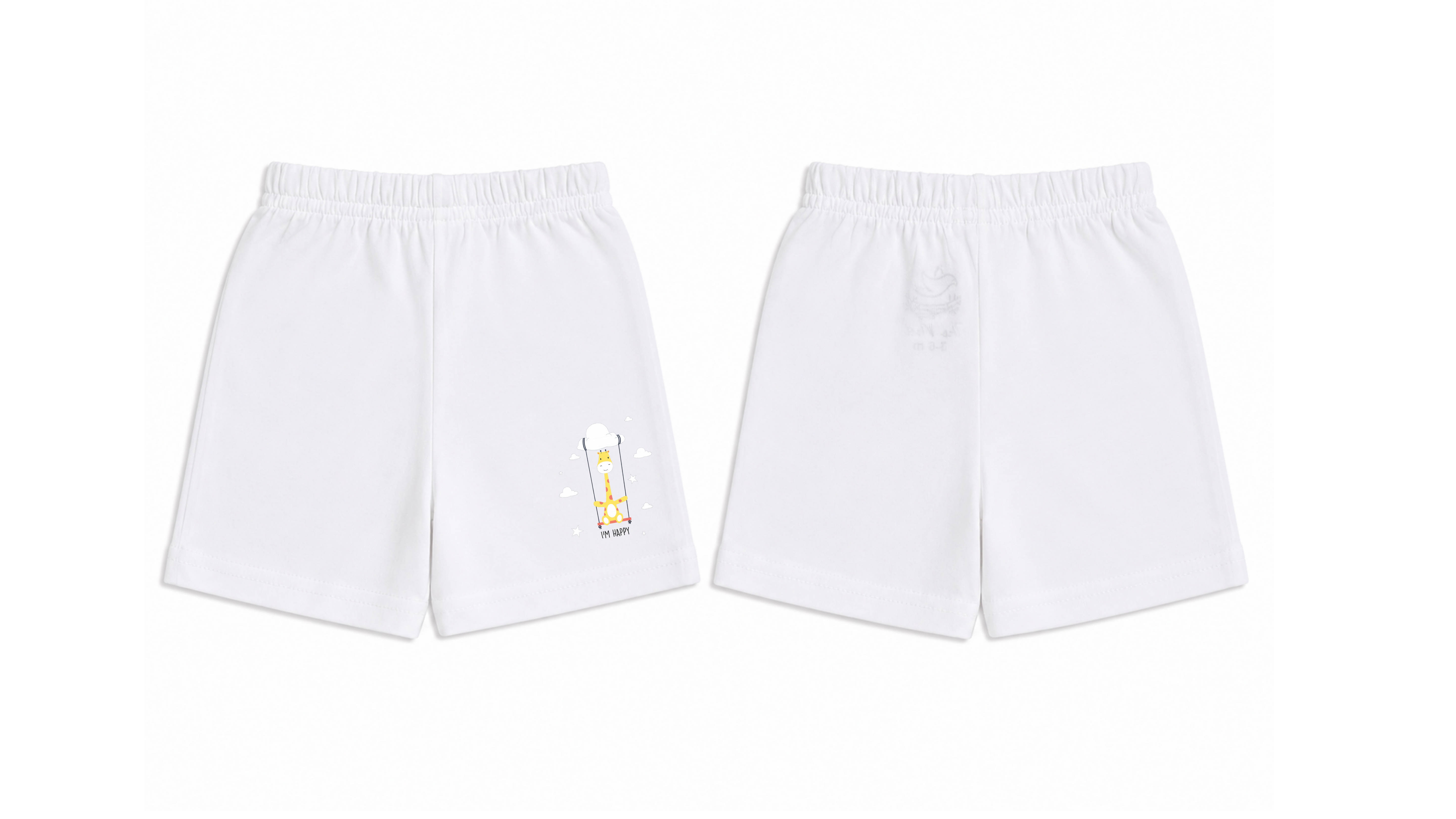 Shorts: Premium Cotton White "I'm Happy" Graphic Loungewear and Playwear