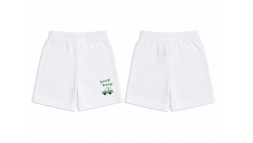 Shorts: Premium Cotton White "Beep Beep" Graphic Loungewear and Playwear