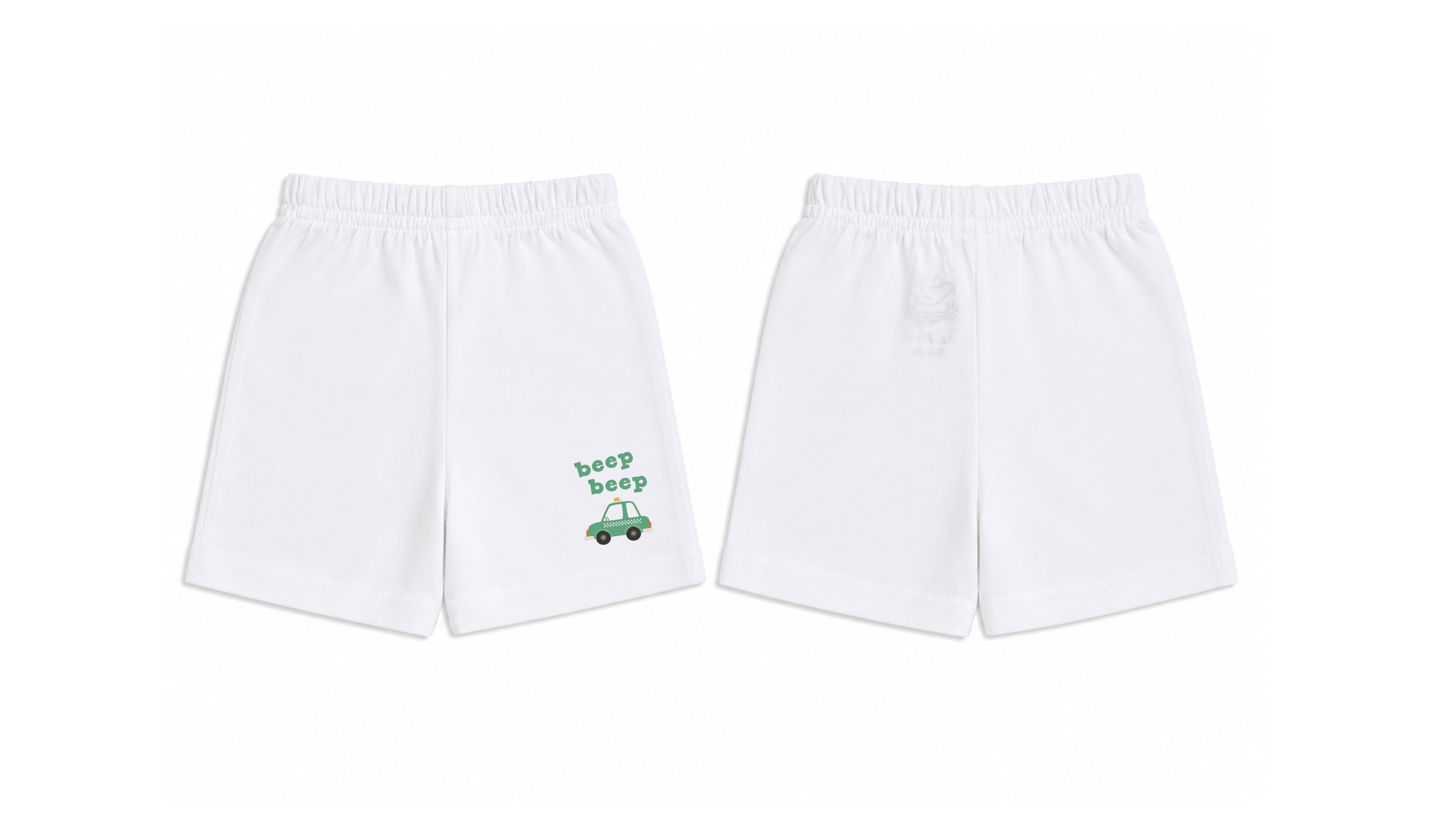 Shorts: Premium Cotton White "Beep Beep" Graphic Loungewear and Playwear