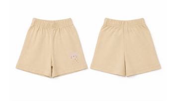 Shorts: Premium Cotton Beige "Cloud Hearts" Graphic Loungewear and Playwear