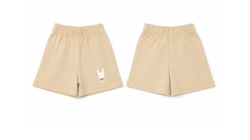 Shorts: Premium Cotton Beige "Little Cute" Graphic Casual Essentials and Active Playwear