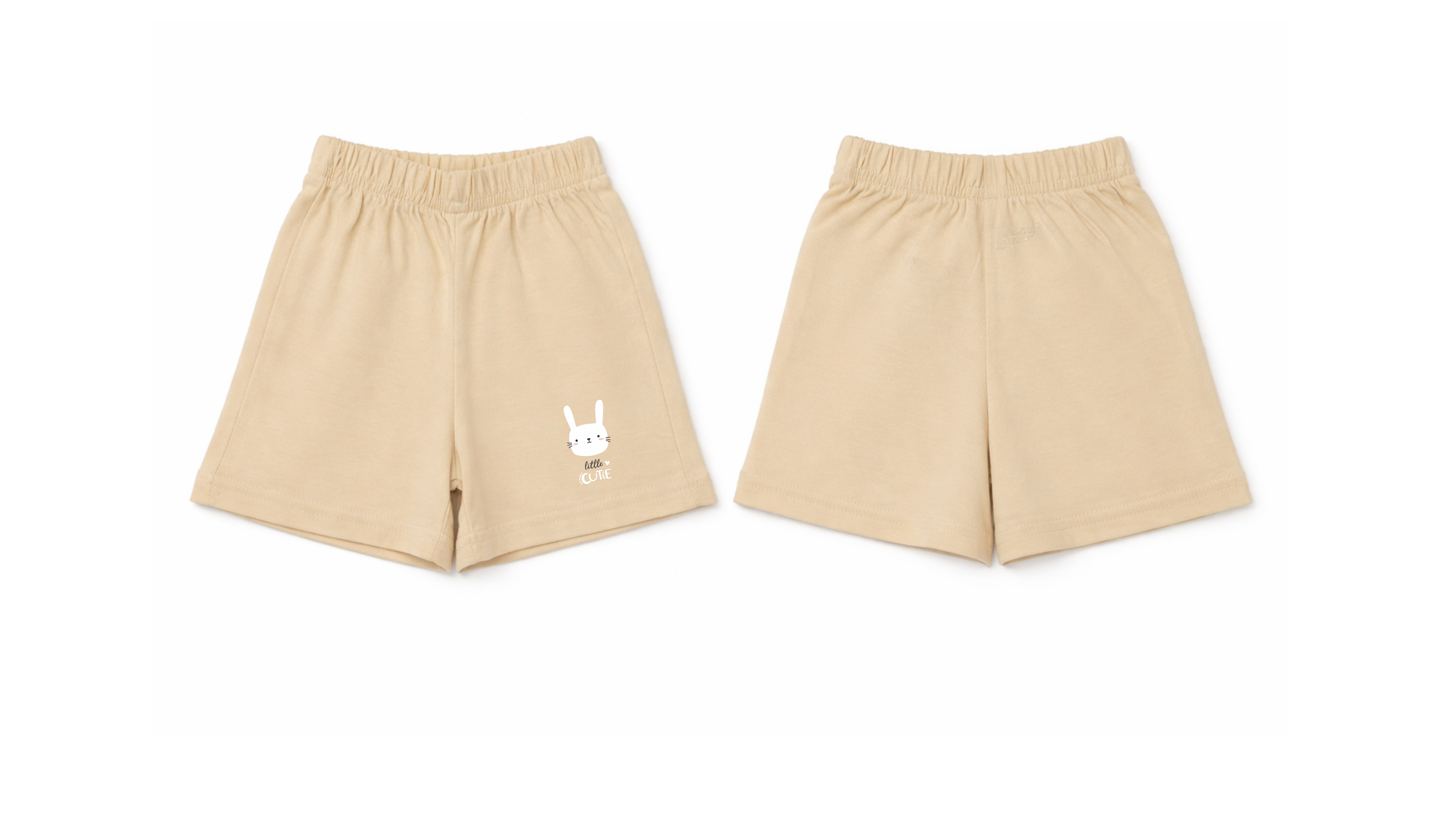 Shorts: Premium Cotton Beige "Little Cute" Graphic Casual Essentials and Active Playwear