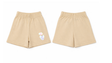 Shorts: Premium Cotton Beige "Hippo Balloon" Graphic Casual Essentials and Active Playwear