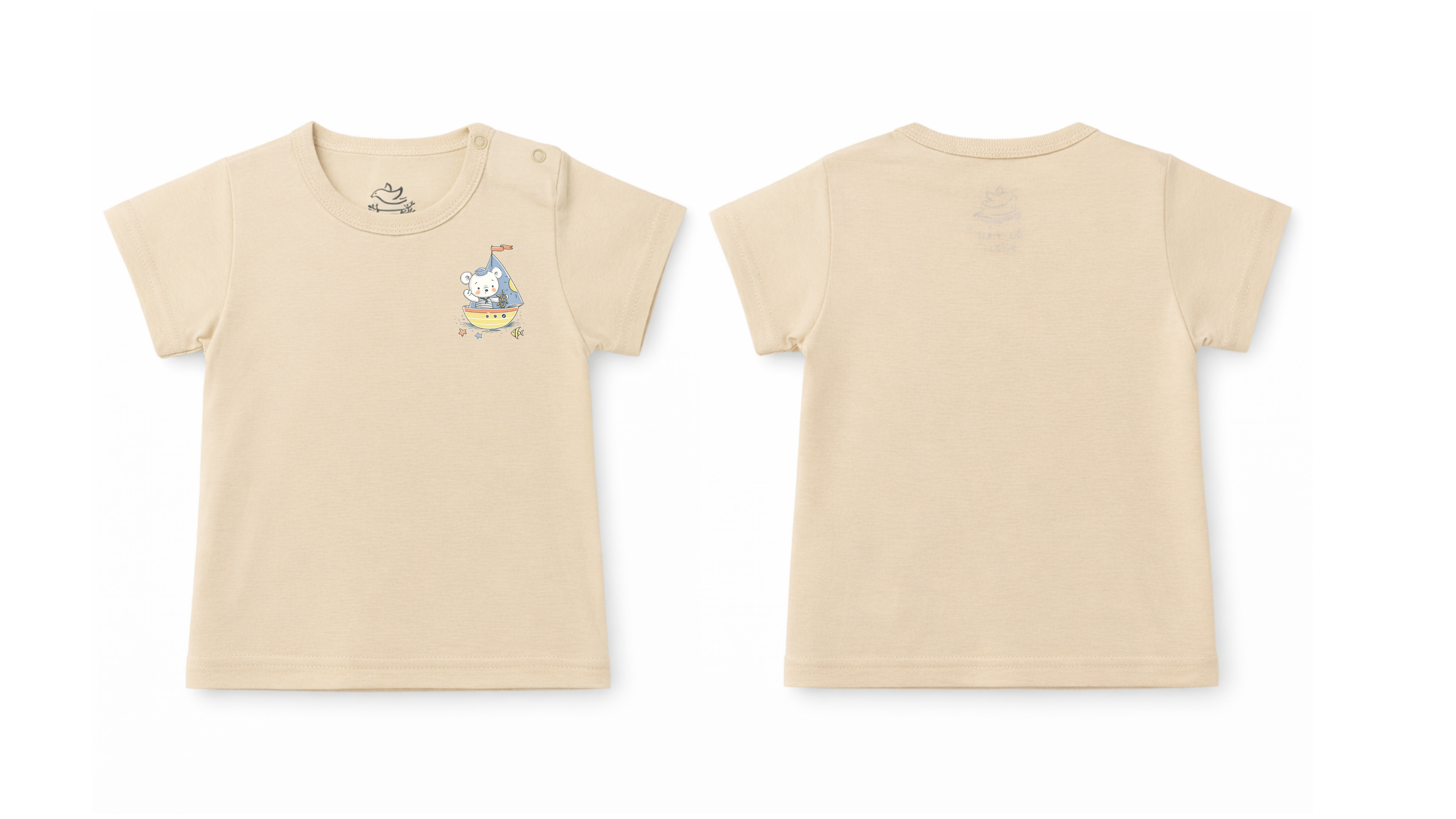 Short-Sleeve T-Shirt: Premium Cotton Beige "Panda Boat" Graphic Casual Essentials and Active Playwear