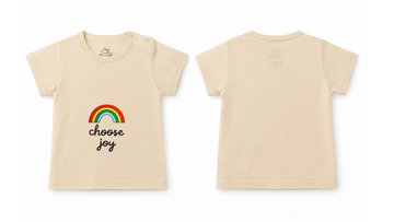 Short-Sleeve T-Shirt: Premium Cotton Beige "Choose Joy" Graphic Casual Essentials and Active Playwear