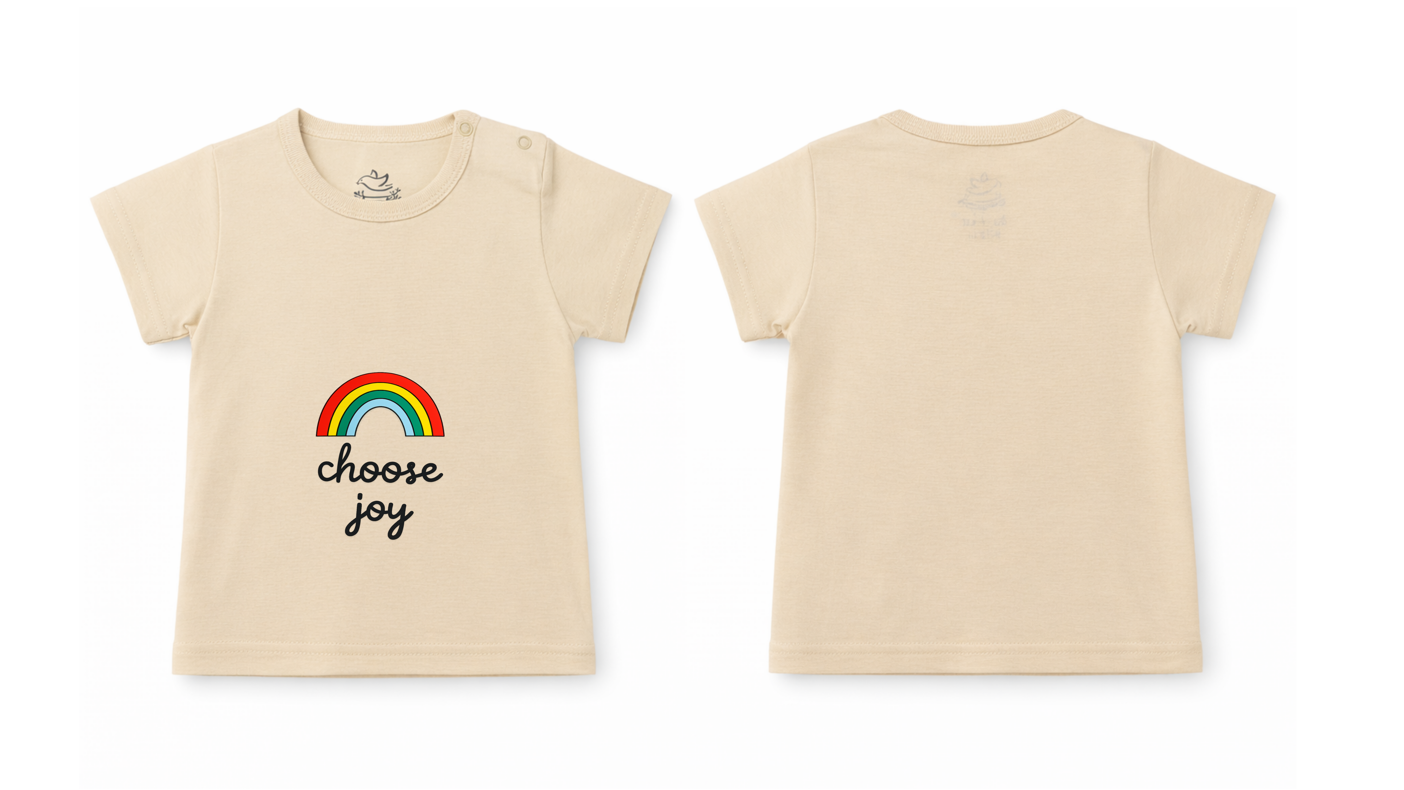 Short-Sleeve T-Shirt: Premium Cotton Beige "Choose Joy" Graphic Casual Essentials and Active Playwear