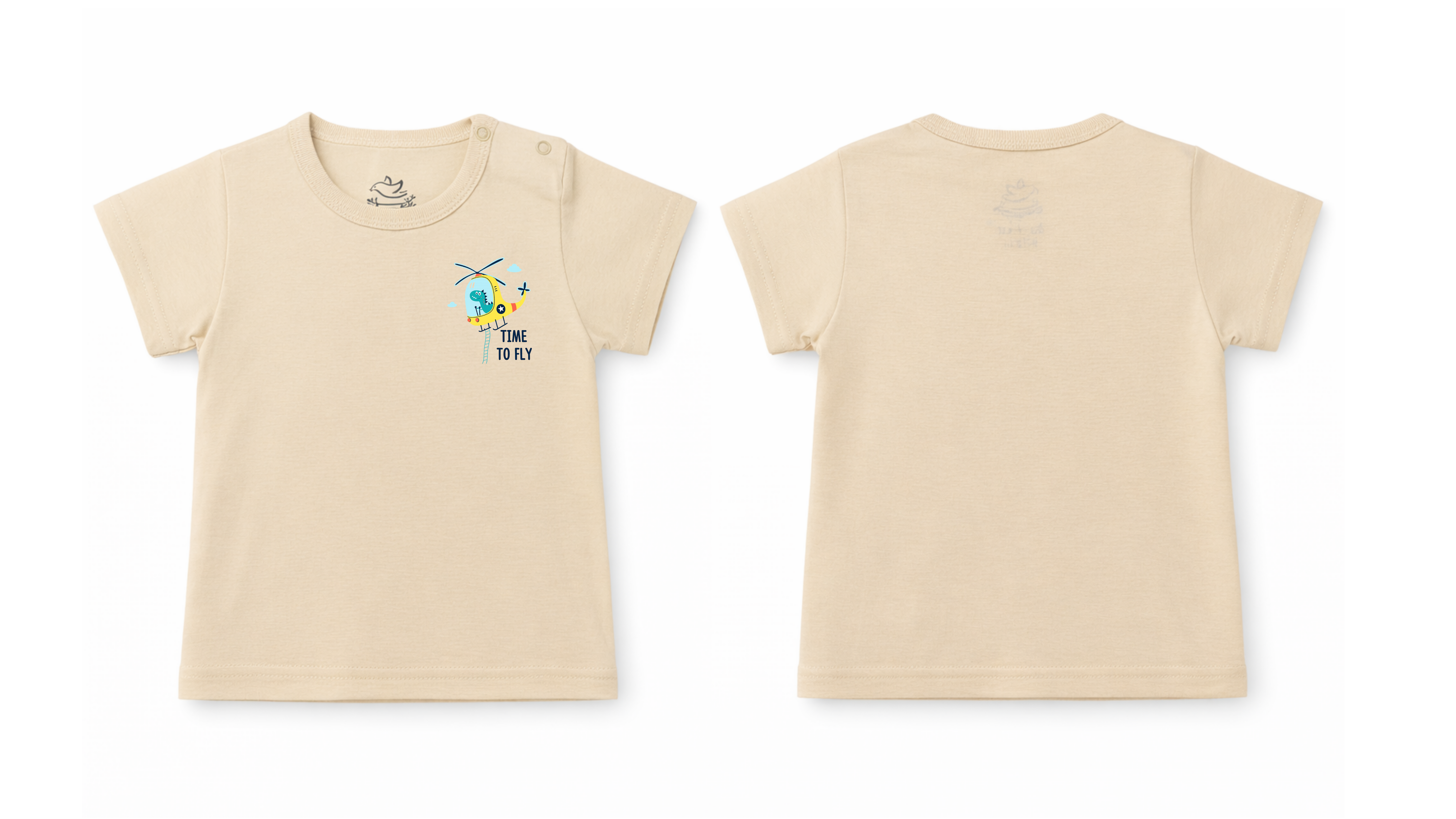 Short-Sleeve T-Shirt: Premium Cotton Beige "Time To Fly" Graphic Casual Essentials and Active Playwear