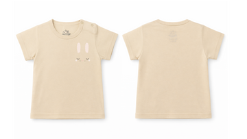 Short-Sleeve T-Shirt: Premium Cotton Beige "Bunny Ears" Graphic Casual Essentials and Active Playwear