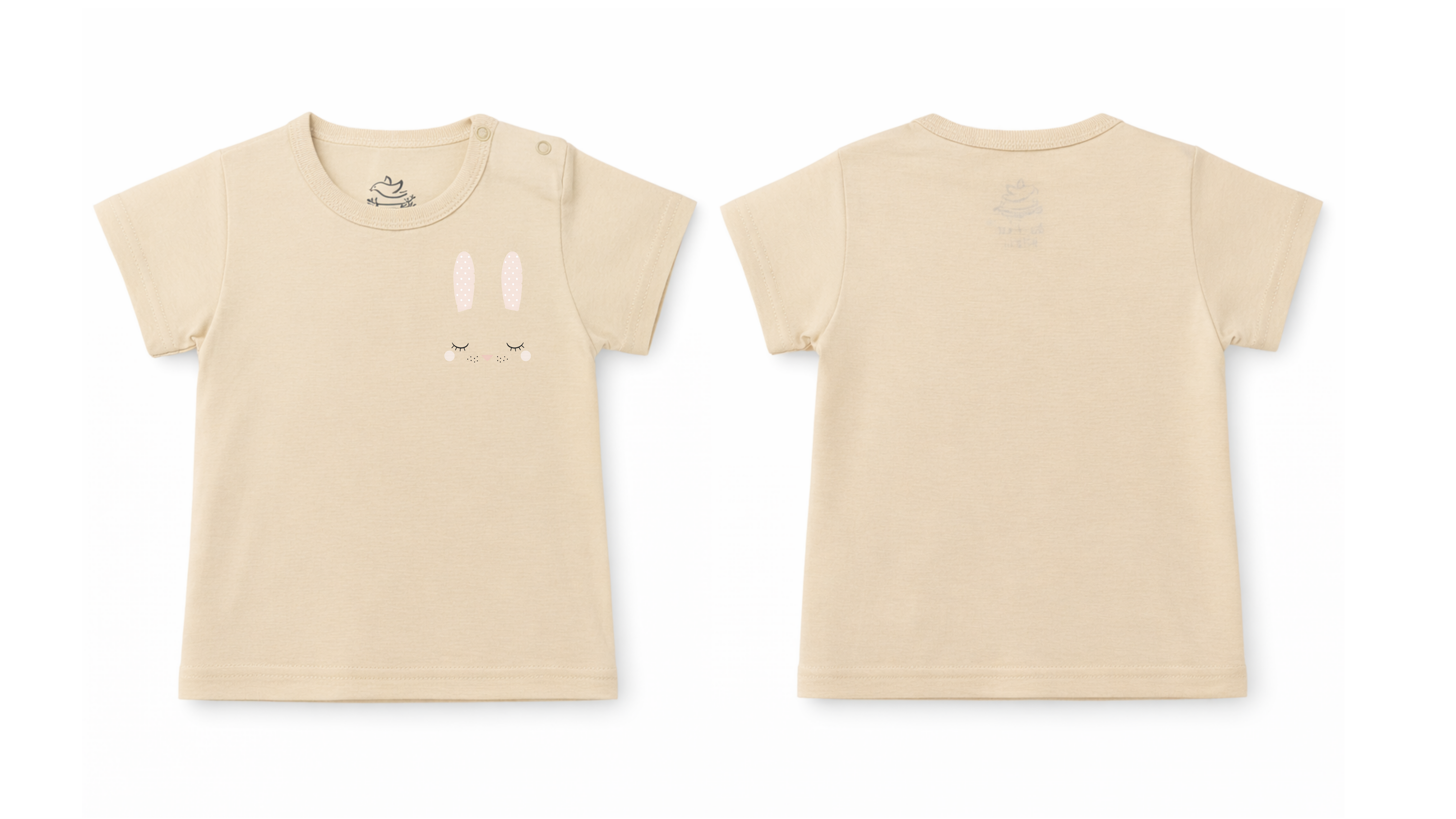 Short-Sleeve T-Shirt: Premium Cotton Beige "Bunny Ears" Graphic Casual Essentials and Active Playwear