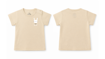 Short-Sleeve T-Shirt: Premium Cotton Beige "Little Cute" Graphic Casual Essentials and Active Playwear