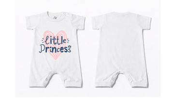 Full Length BodySuit (Romper): Premium Cotton White "Little Princess" Graphic Casual Essentials and Active Playwear