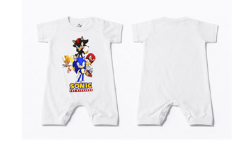 Full Length BodySuit (Romper): Premium Cotton White "Sonic Crew" Graphic Casual Essentials and Active Playwear