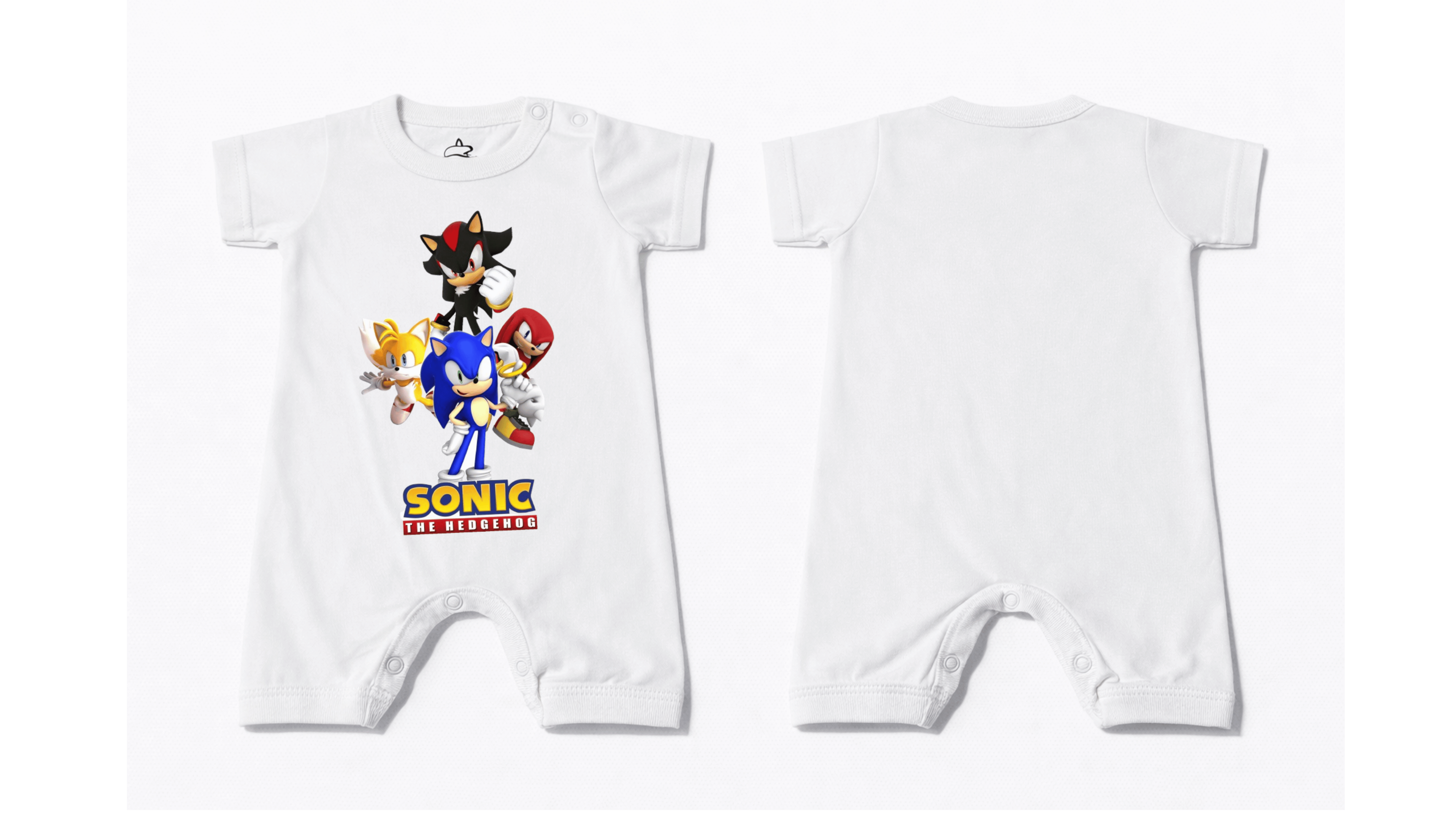 Full Length BodySuit (Romper): Premium Cotton White "Sonic Crew" Graphic Casual Essentials and Active Playwear