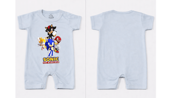 Full Length BodySuit (Romper): Premium Cotton Blue "Sonic Crew" Graphic Casual Essentials and Active Playwear