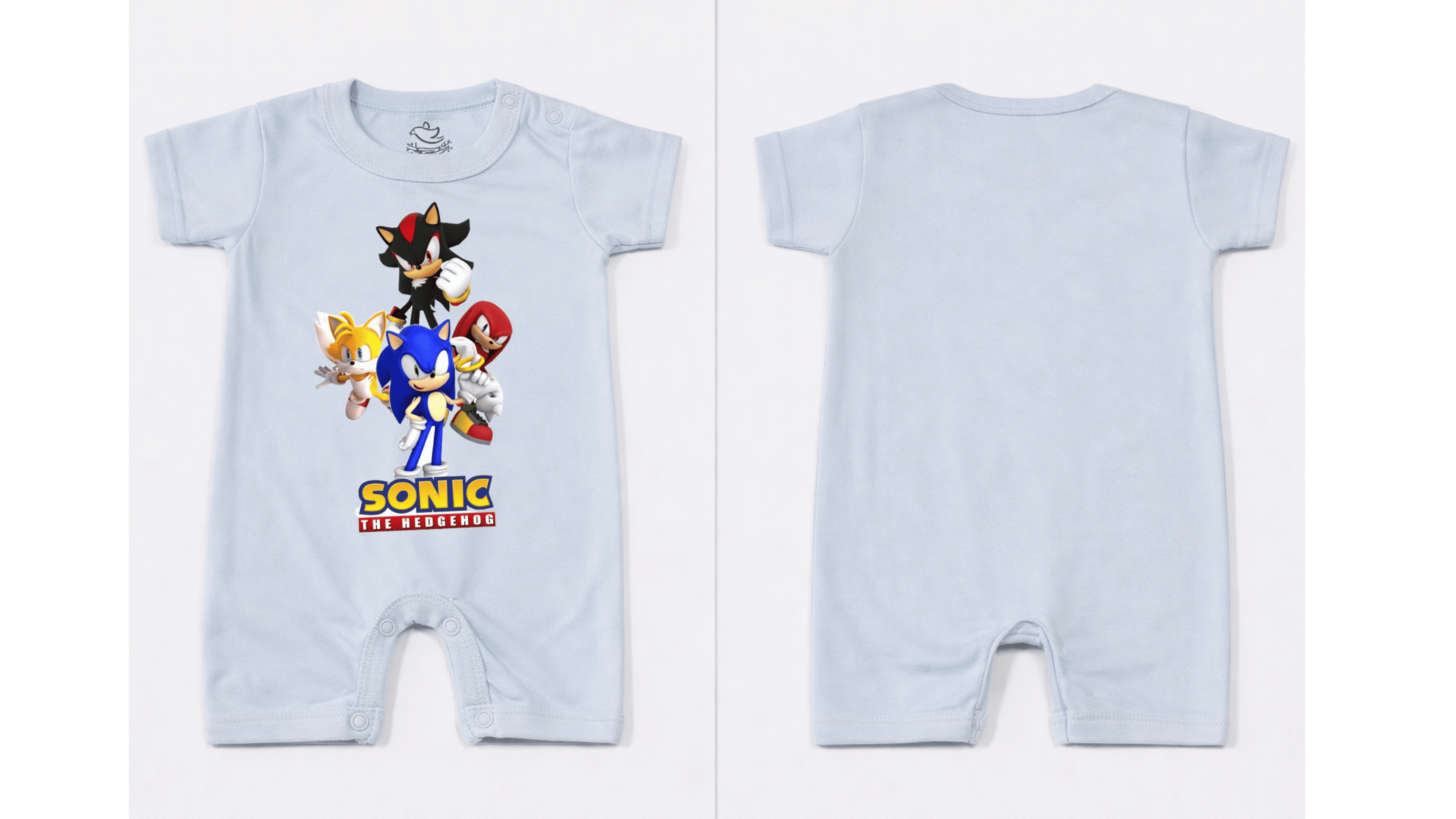 Full Length BodySuit (Romper): Premium Cotton Blue "Sonic Crew" Graphic Casual Essentials and Active Playwear