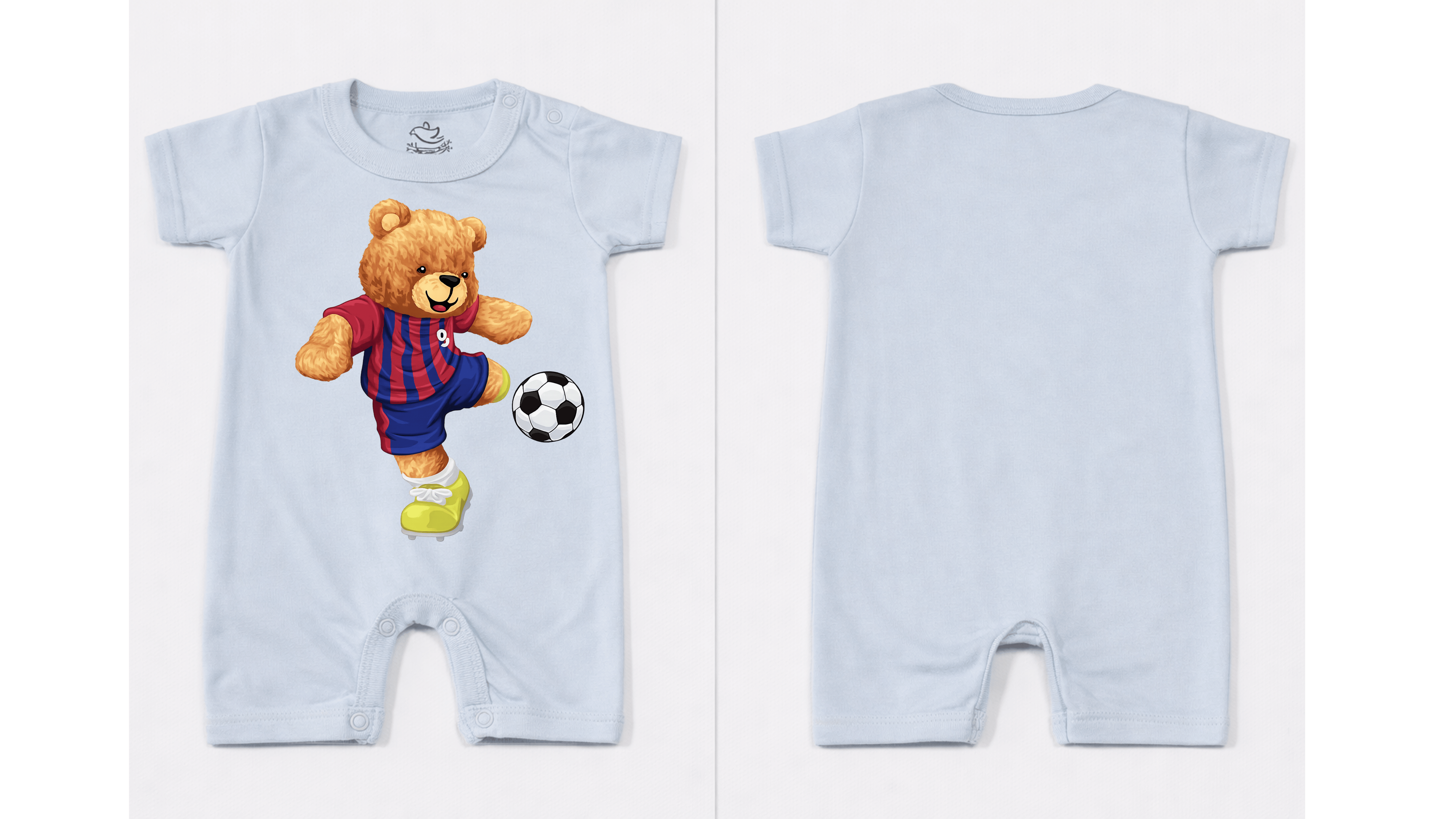 Full Length BodySuit (Romper): Premium Cotton Blue "Bear" Graphic Casual Essentials and Active Playwear