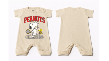 Full Length BodySuit Romper: Premium Cotton Jersey Beige "Peanuts Champions" Graphic Casual Essentials