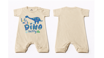 Full Length BodySuit Romper: Premium Cotton Jersey Beige "Dino Party" Graphic Casual Essentials
