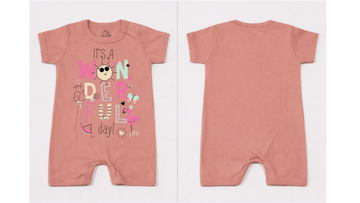 Full Length BodySuit Romper: Premium Cotton Jersey Dusty Rose "Wonderful Day" Graphic Casual Essentials