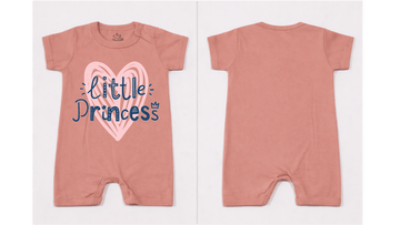 Full Length BodySuit Romper: Premium Cotton Jersey Dusty Rose "Little Princess" Graphic Casual Essentials