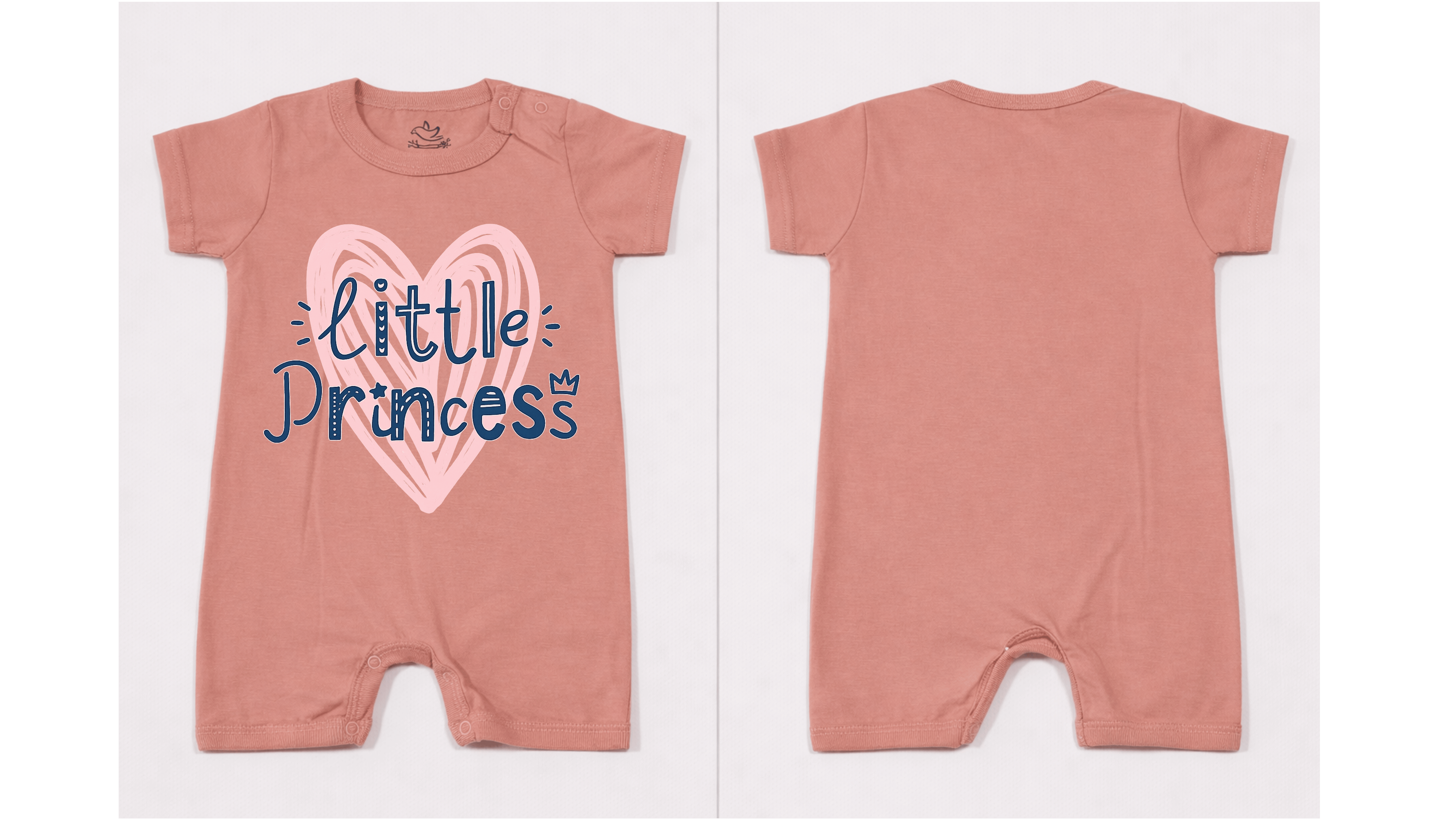 Full Length BodySuit Romper: Premium Cotton Jersey Dusty Rose "Little Princess" Graphic Casual Essentials
