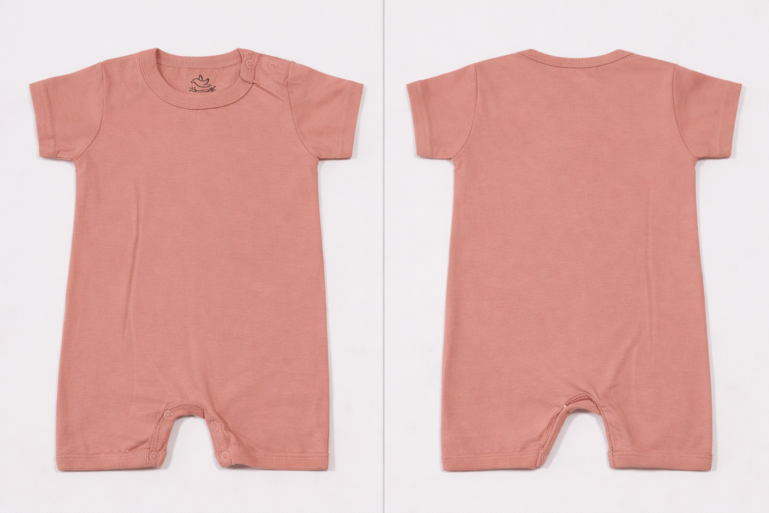 Full Length BodySuit Romper: Premium Cotton Jersey Solid Dusty Rose Casual Essentials